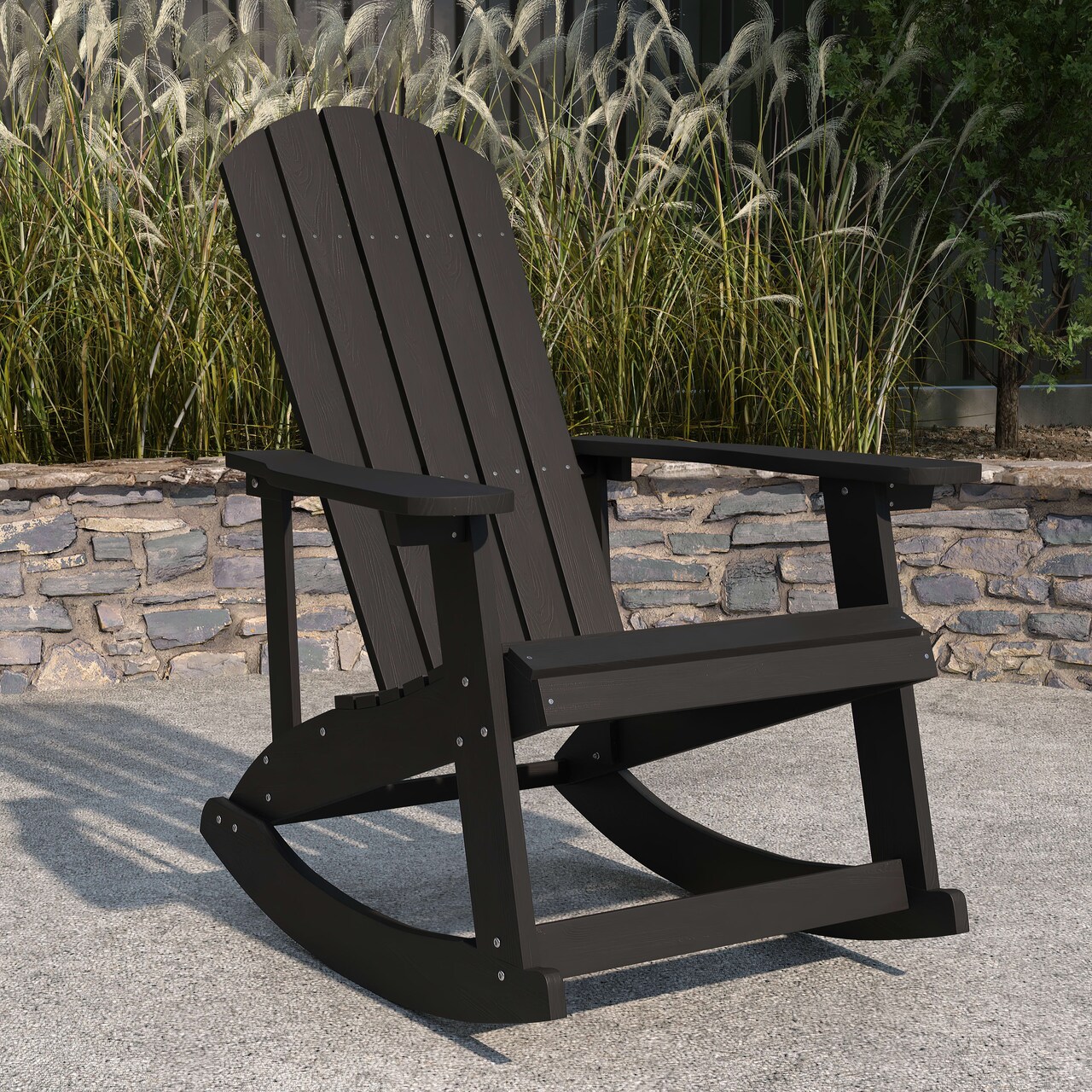 Merrick Lane Atlantic All-Weather Polyresin Adirondack Rocking Chair with Vertical Slats
